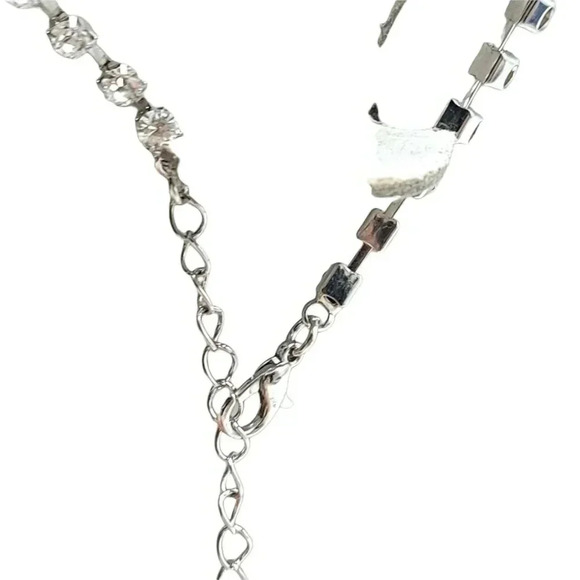 Clear Blue Glass Rhinestone Retro Style Silver Tone Choker Necklace BLING - Picture 6 of 6